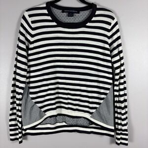 French Connection Women's Large Black White Striped Long Sleeve‎ Pullover Shirt